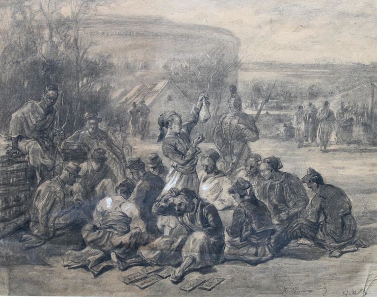 Weary Soldiers drawing by Alfred Quesnay de Beaurepaire at Richard Taylor Fine Art