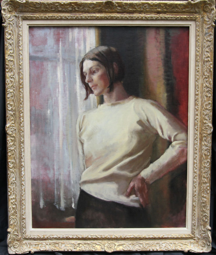 Contemplation British female oil portrait by Alice Mary Burton at Richard Taylor Fine Art