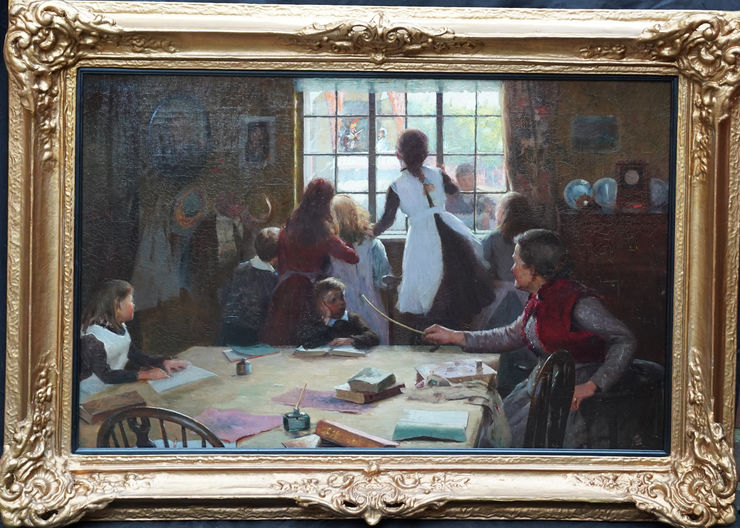 British Newlyn School Children in an Interior by Arthur Burrington at Richard Taylor Fine Art