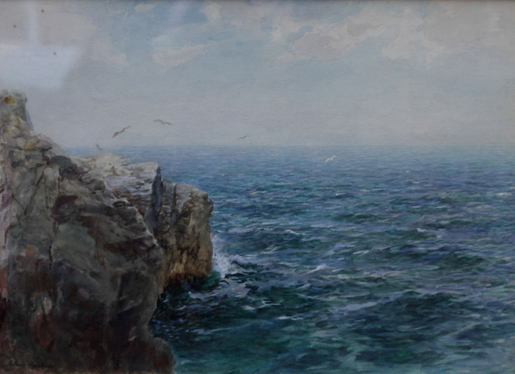 Atlantic Shores Victorian seascape watercolour by Arthur Hopkins Richard Taylor Fine Art