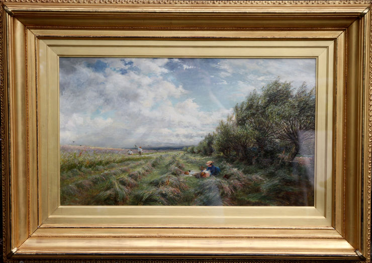 Breezy Haymaking Day by Charles James Lewis Impressionist at Richard Taylor Fine Art