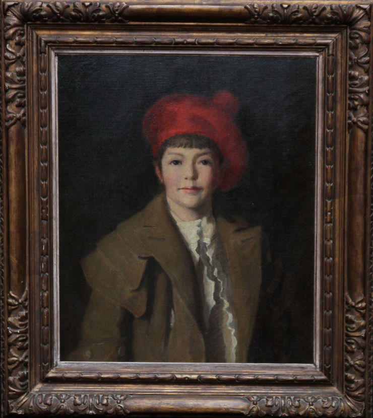 Dermod O'Brien. Portrait of Child in Red Tam O'Shanter Hat. Irish oil painting. Visit Richard Taylor Fine Art