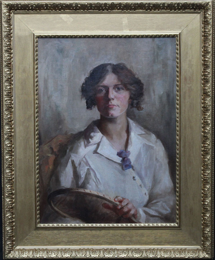 Edwardian Portrait of a Female Tennis Player by E Turner Hill at Richard Taylor Fine Art