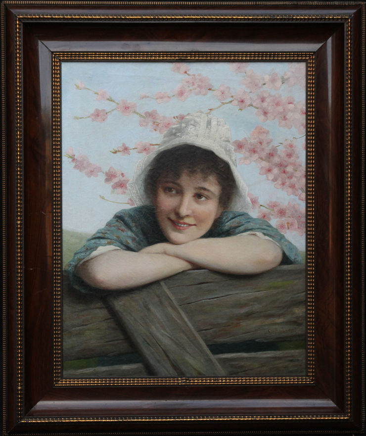 Portrait of Girl under Blossom by Ernest Anders at Richard Taylor Fine Art