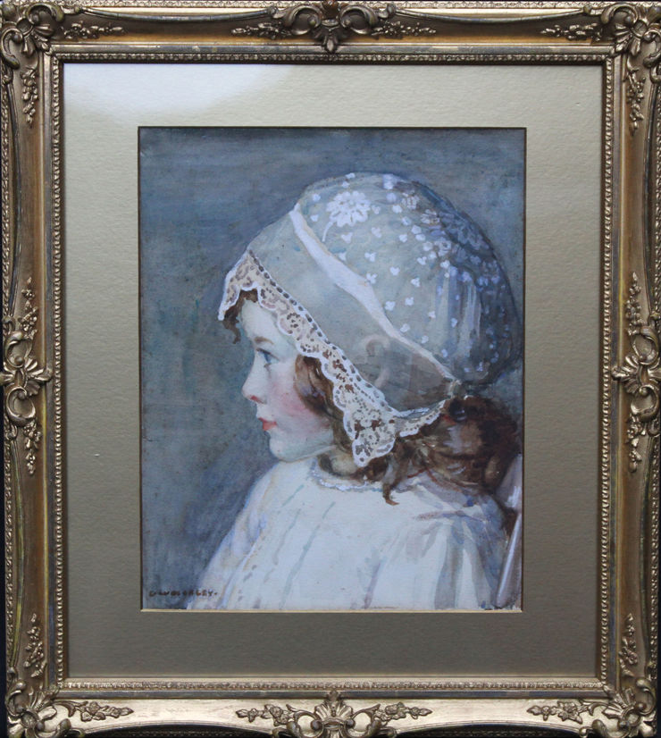 Edwardian Portrait of a Young Girl in a Lace Bonnet by Garnet Ruskin Wolseley at Richard Taylor Fine Art
