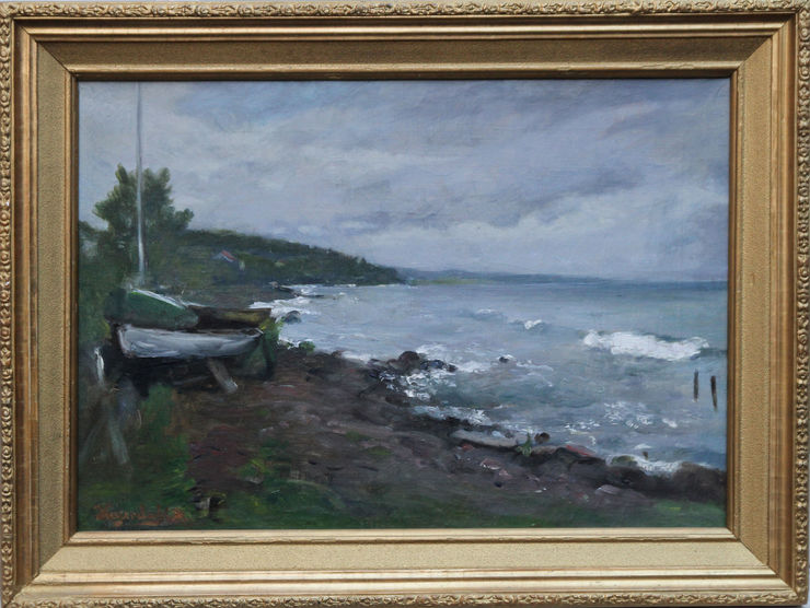 Wintery Coast 19thC Norwegian Impressionist oil by Hans Olaf Heyerdahl at Richard Taylor Fine Art