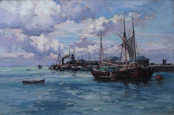 Scottish Boats at Harbour by Joseph Milne Richard Taylor Fine Art