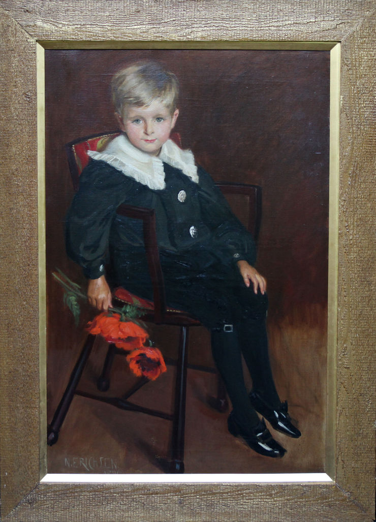 The Poppies Victorian child portrait by Nelly Erichsen at Richard Taylor Fine Art