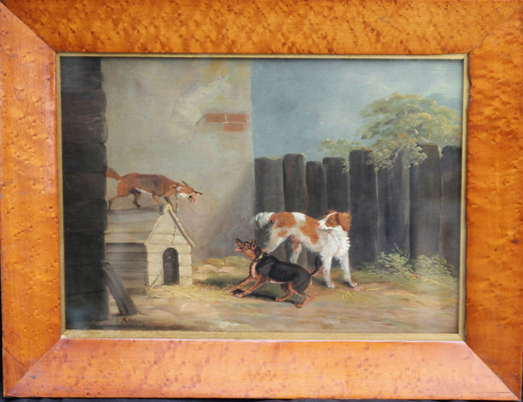 Fox on Dog Kennel by Samuel Alken Victorian sporting artist at Richard Taylor Fine Art