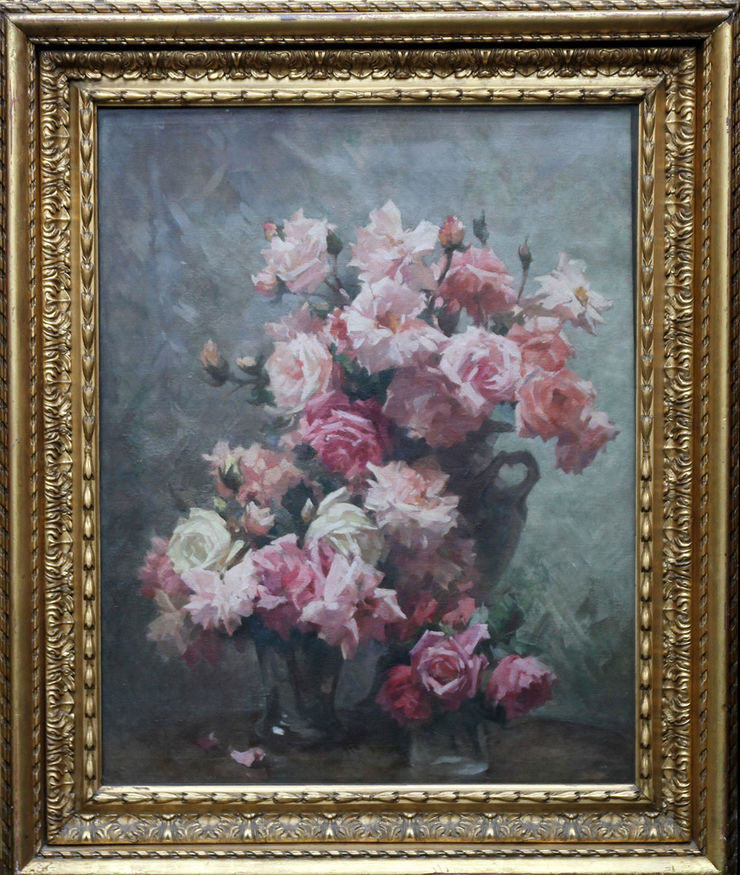 samuel melton fisher -british impressionist roses oil painting - richard taylor fine art - framed
