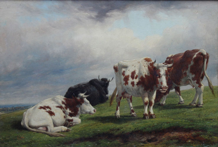 British Victorian Cattle Landscape by Thomas Baker of Leamington Richard Taylor Fine Art