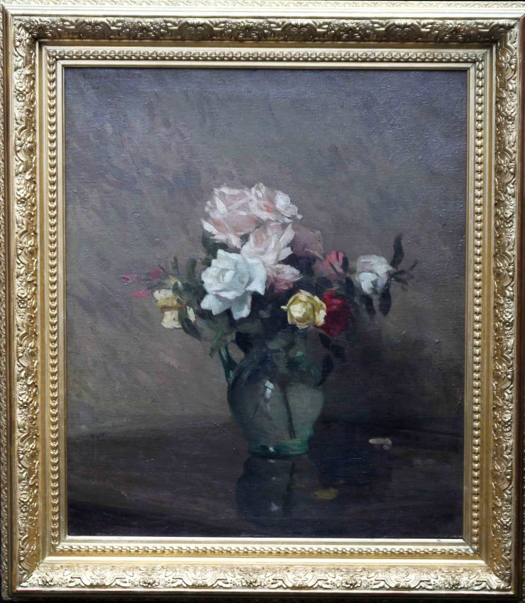 thomas binney gibbs - floral oil painting roses- richard taylor fine art - gilt frame