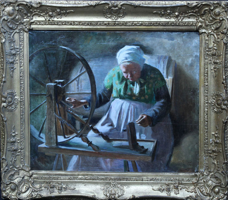 Portrait of Lady Spinning by William Ablett at Richard Taylor Fine Art