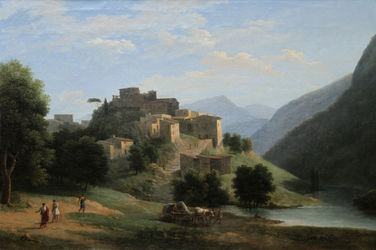 Italiante Mountainous River Landscape with Hill Top Town