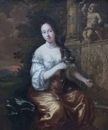 Portrait of a Lady by a Fountain in a Landscape