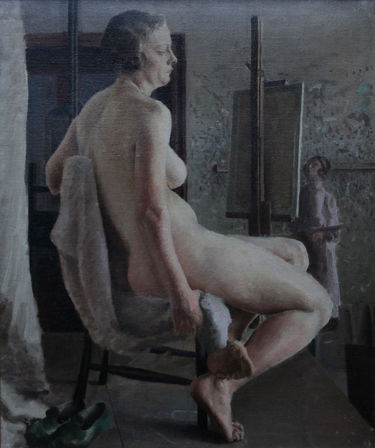 Seated Nude in Life Class with Green Shoes