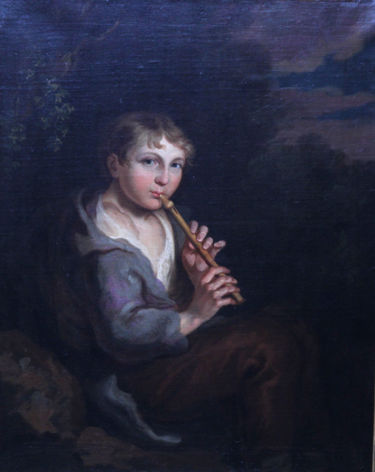 Portrait of a Boy Playing a Flute in a Landscape