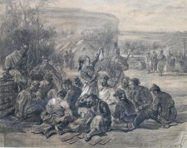 ../Weary Soldiers drawing by Alfred Quesnay de Beaurepaire at Richard Taylor Fine Art