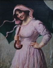 ../Lady in Pink Dress Portrait by Tom Mostyn Richard Taylor Fine Art