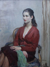 ../Portrait of Lady in Red by Impressionist Walter Ernest Webster Richard Taylor Fine Art