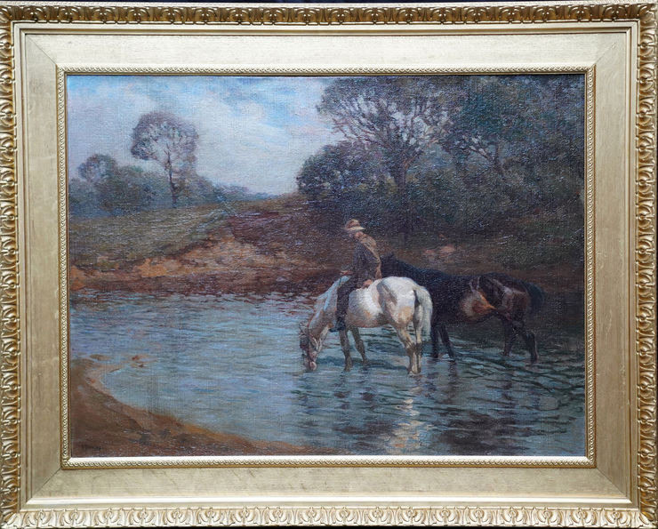 British Impressionist Horse Landscape by Edgar Downs at Richard Taylor Fine Art