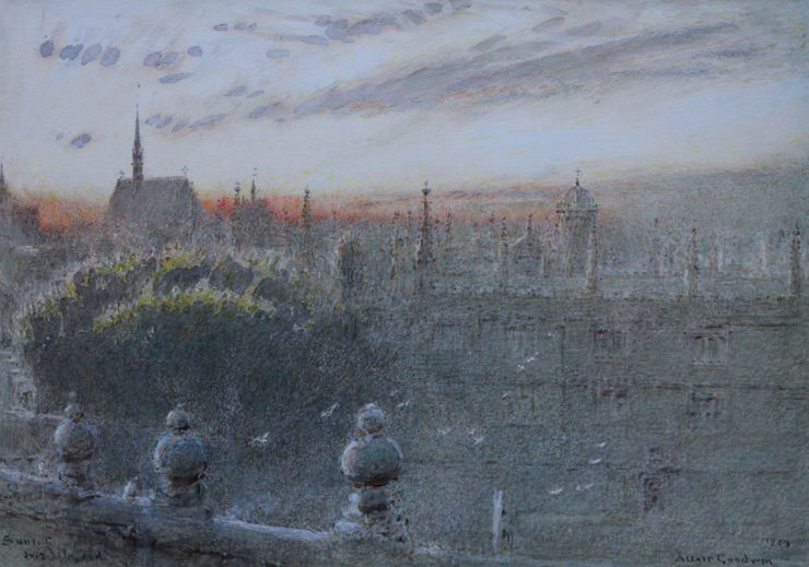 Sunset over Oxford 1928 watercolour by Albert Goodwin Richard Taylor Fine Art