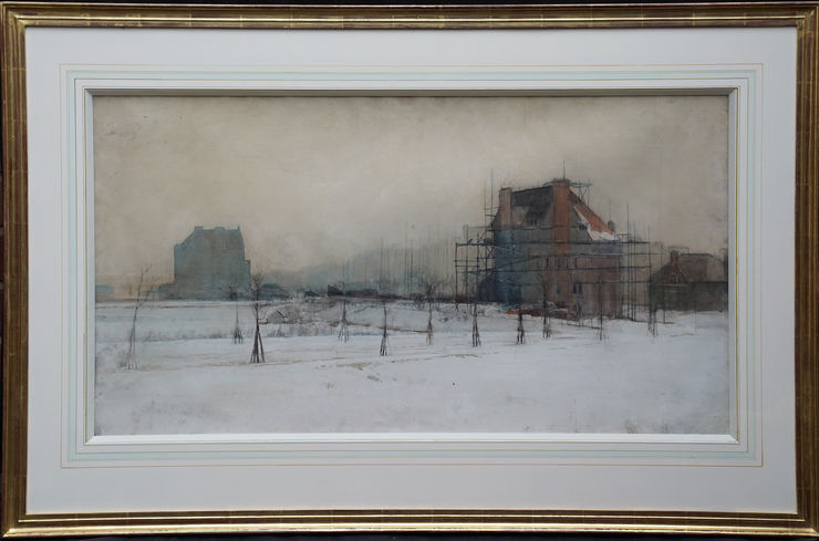 British Snow landscape by Alfred East at Richard Taylor Fine Art