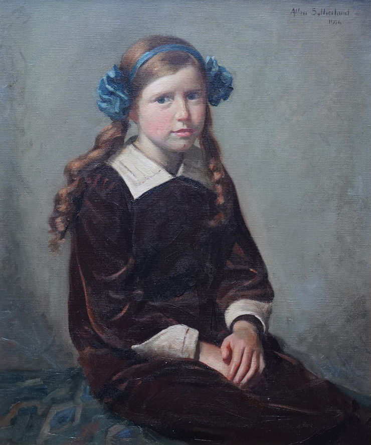 Scottish 1914 Portrait of a Young Girl by Allan Sutherland Richard Taylor Fine Art