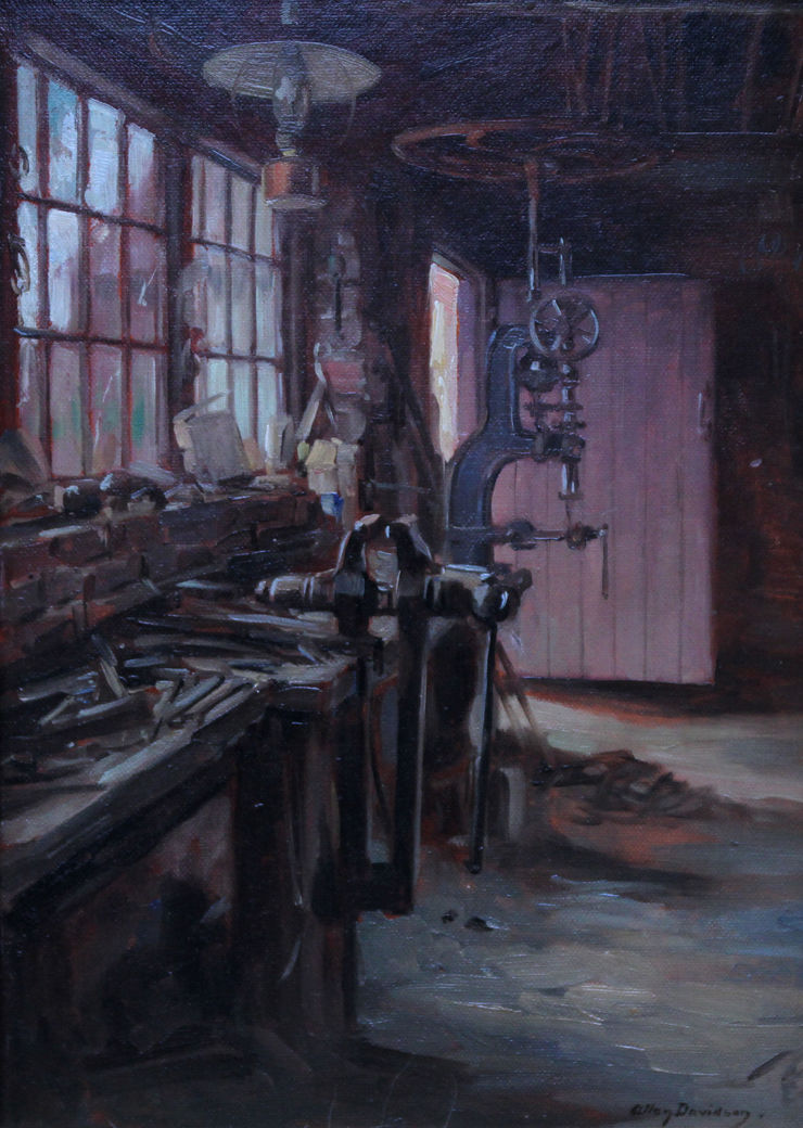 British 1920's Workshop Interior by Allan Davidson Richard Taylor Fine Art