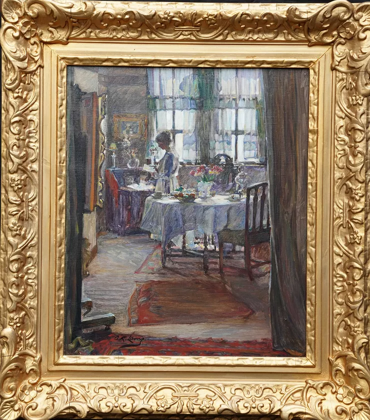 Scottish Interior with Lady Reading by Annie Rose Laing at Richard Taylor Fine Art