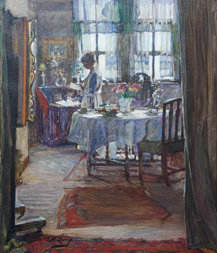Scottish Edwardian Interior with Lady Reading by Annie Rose Laing Richard Taylor Fine Art