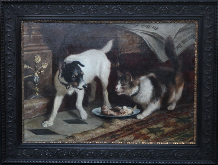 Cat and Dog In an Interior by Carl Suhrlandt at Richard Taylor Fine Art