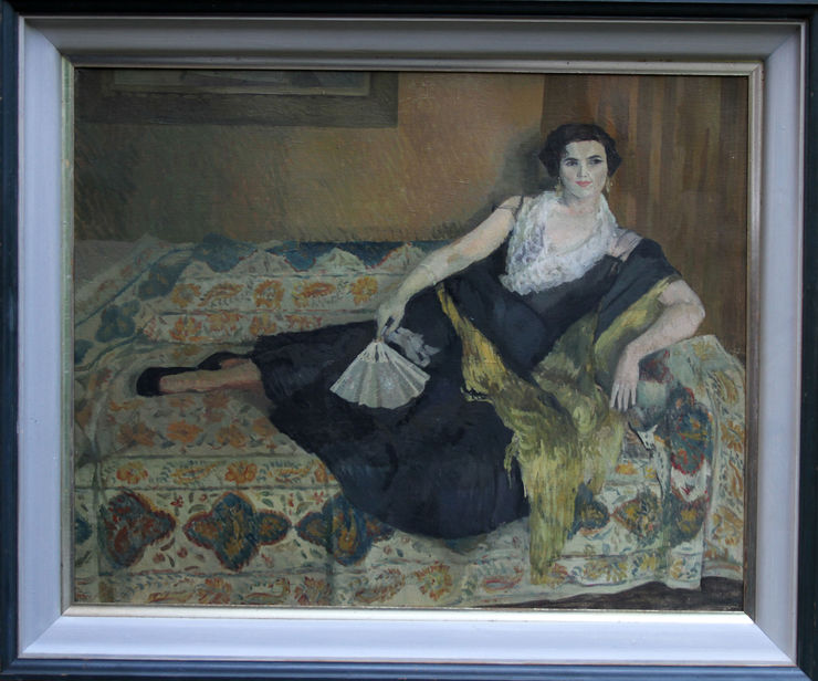 Portrait of a Lady Reclining British Post Impressionist by  Caroline Hutchinson at Richard Taylor Fine Art