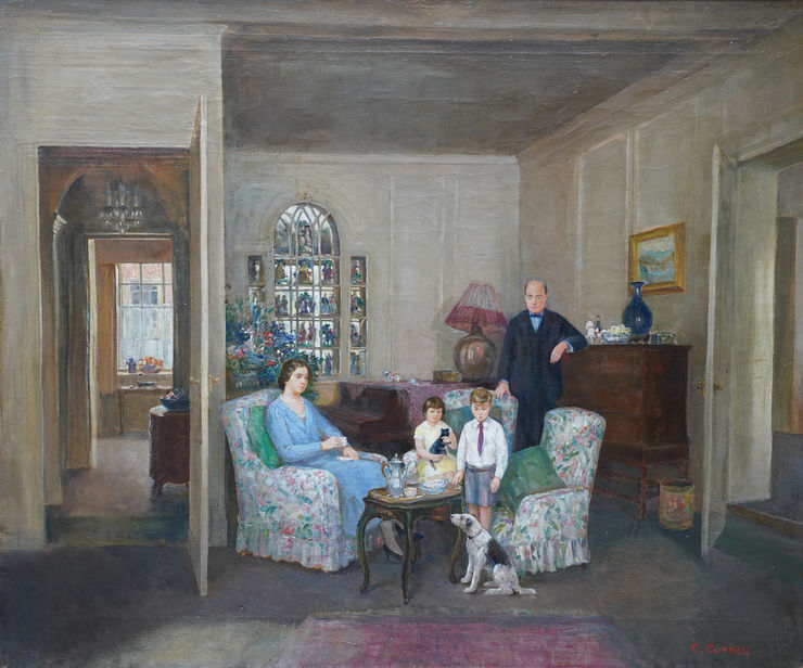 British 1950's Family Interior by Charles Cundall at Richard Taylor Fine Art