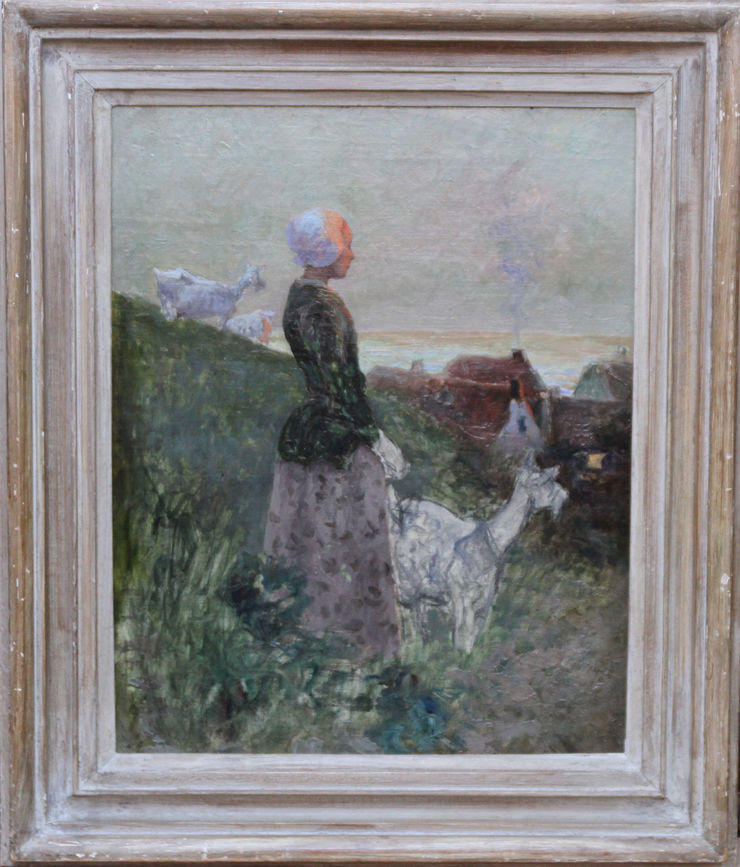 Girl in Coastal Landscape by Ernest Robert Salmon Noir at Richard Taylor Fine Art