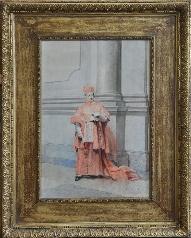 Catholic Cardinal Italian Realist watercolour by Federico Bartolini at Richard Taylor Fine Art