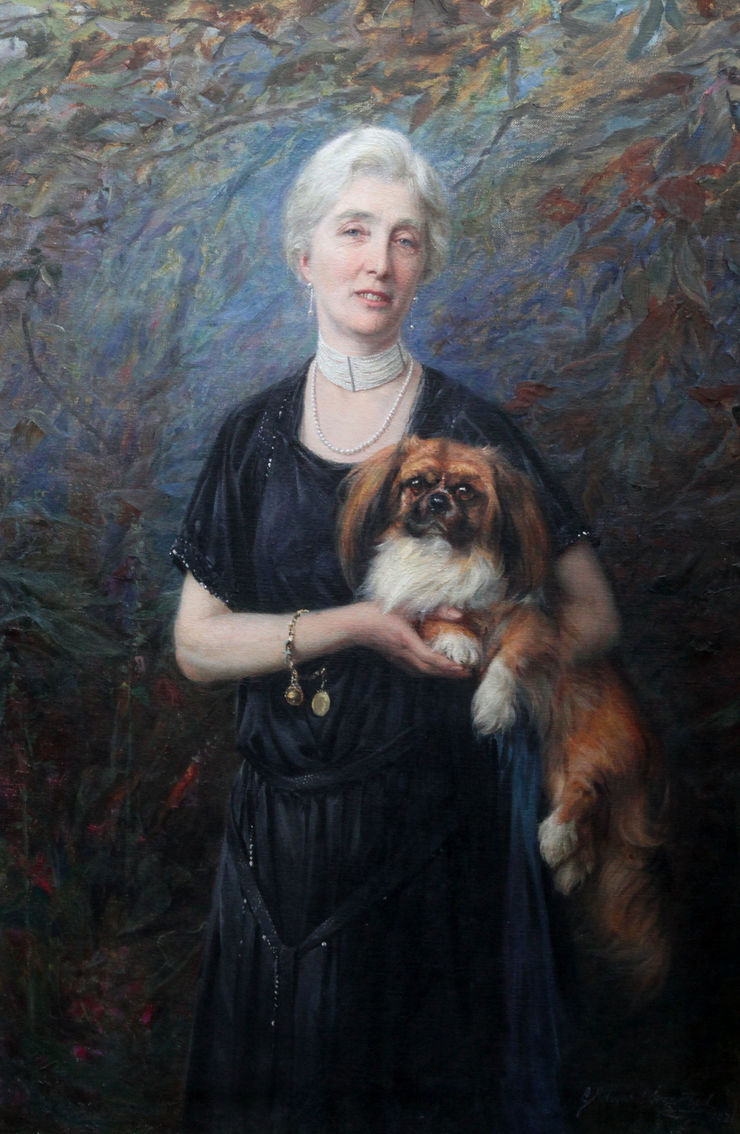 Ann Charlton Harrison with Dog by George Hillyard Swinstead at Richard Taylor Fine Art