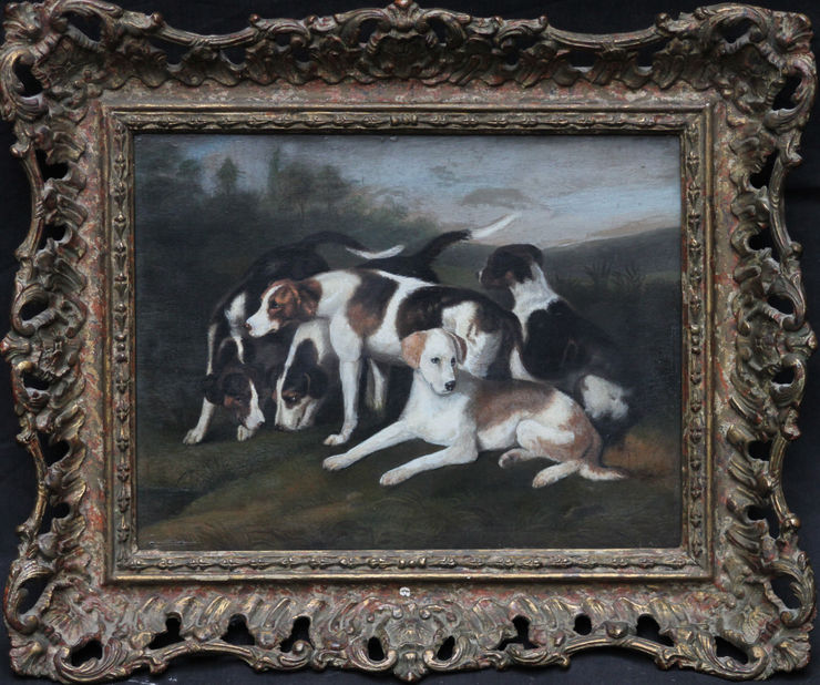 19thC Dog Painting Foxhounds by George Stubbs circle available at Richard Taylor Fine Art