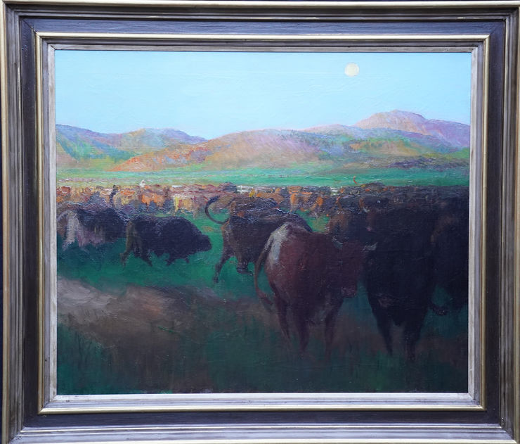 British African Landscape with Cattle by Gerald Spencer Pryse at Richard Taylor Fine Art