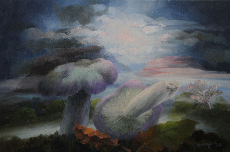 Landscape with Mushrooms ll by Benton End artist Glyn Morgan at Richard Taylor Fine Art
