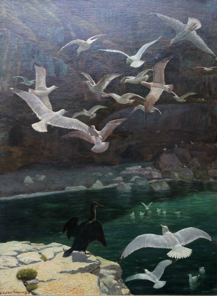 British Edwardian Seagulls Seascape by H Hardey Simpson Richard Taylor Fine Art