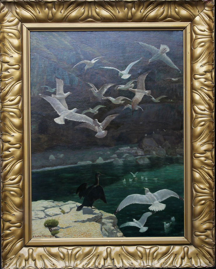 British Seagulls Seascape by H Hardey Simpson at Richard Taylor Fine Art