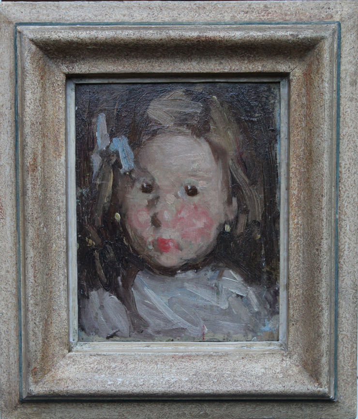 Victorian Portrait  of a Child with Blue Bow by Hans Dahl at Richard Taylor Fine Art