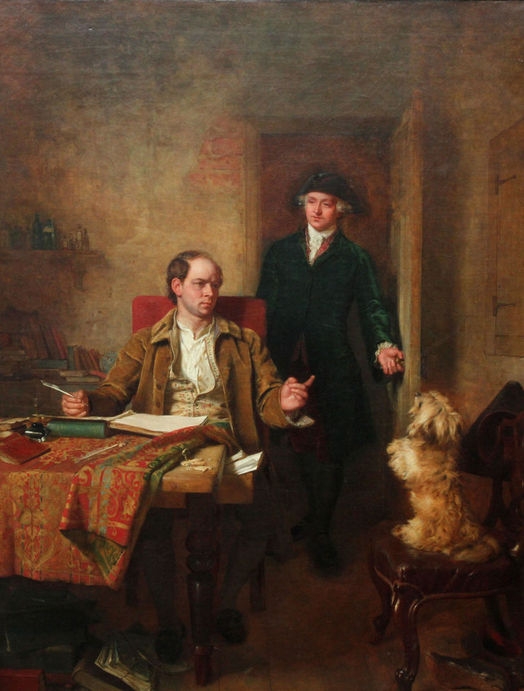 Sir Joshua Renolds Visiting Goldsmith in his Study by John Faed at Richard Taylor Fine Art