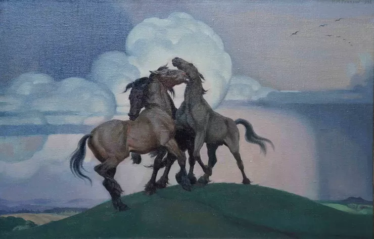 British Art Deco Horses in Landscape by Kathleen Pearson Richard Taylor Fine Art