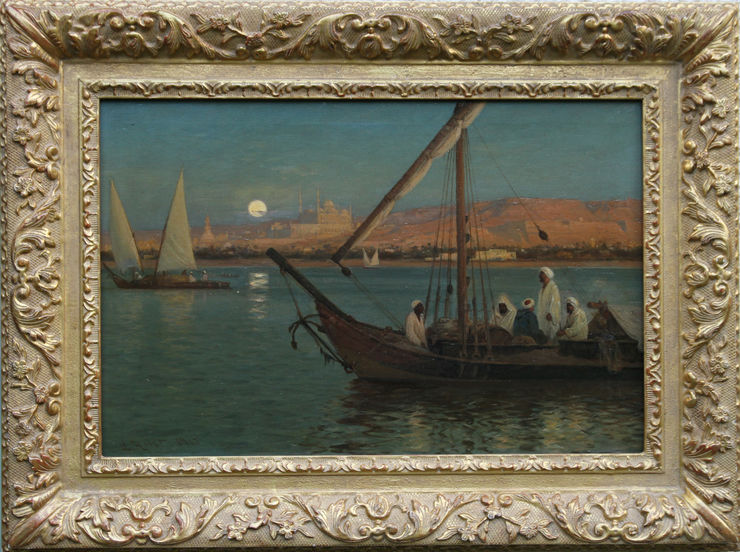 Orientalist Nile Riverscape by Laurits Holst at Richard Taylor Fine Art