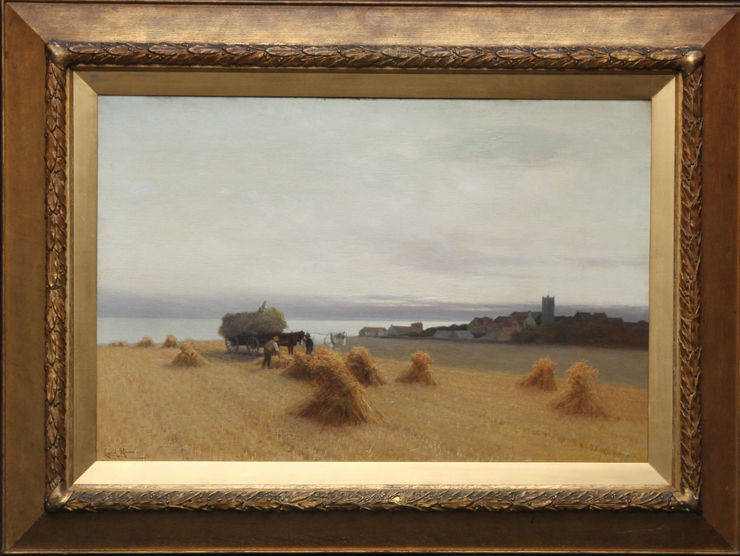 British Victorian Harvest Landscape by Leopold Rivers at Richard Taylor Fine Art