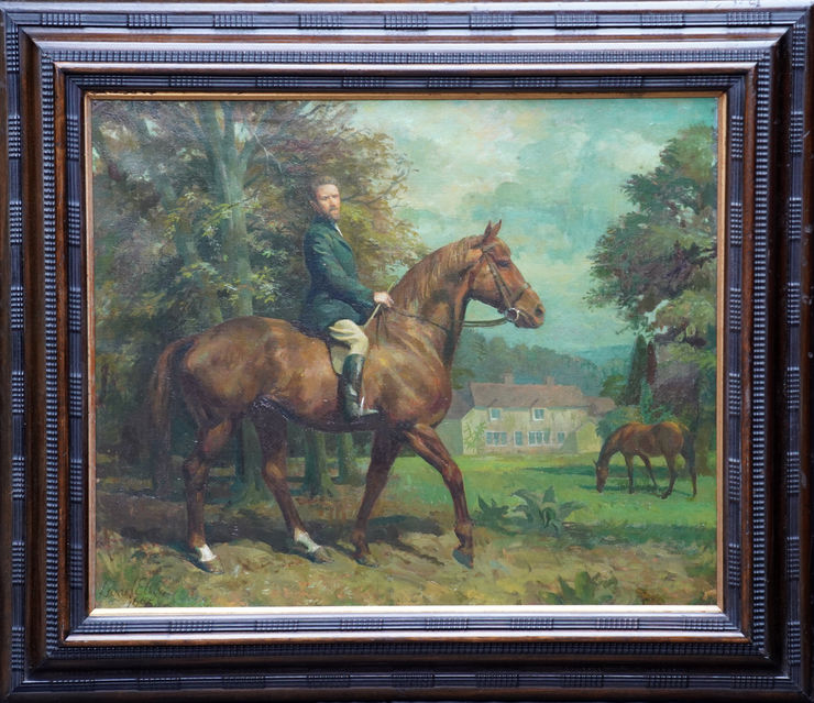 British Self Portrait on Horse by Lionel Ellis at Richard Taylor Fine Art