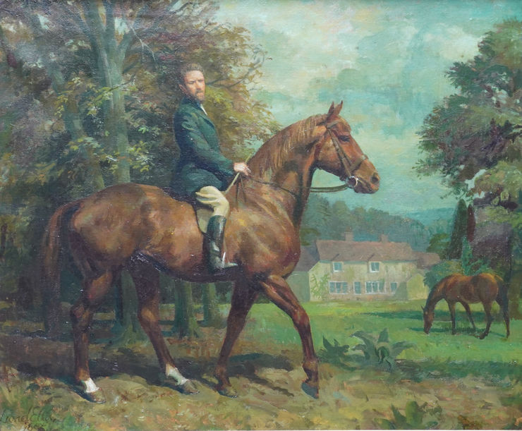 British Fifties Self Portrait on Horse by Lionel Ellis Richard Taylor Fine Art