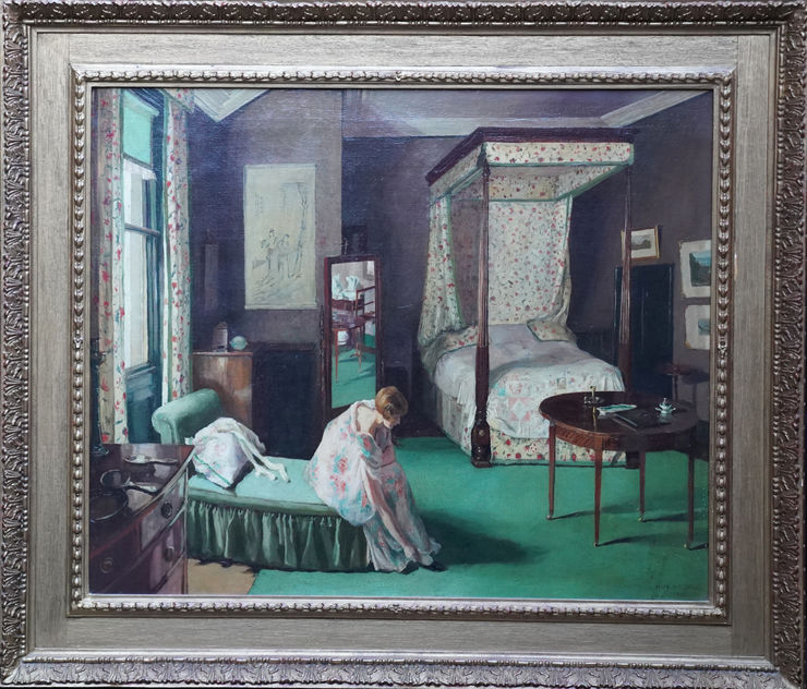British Bedroom Interior by Mary Dawson Elwell at Richard Taylor Fine Art